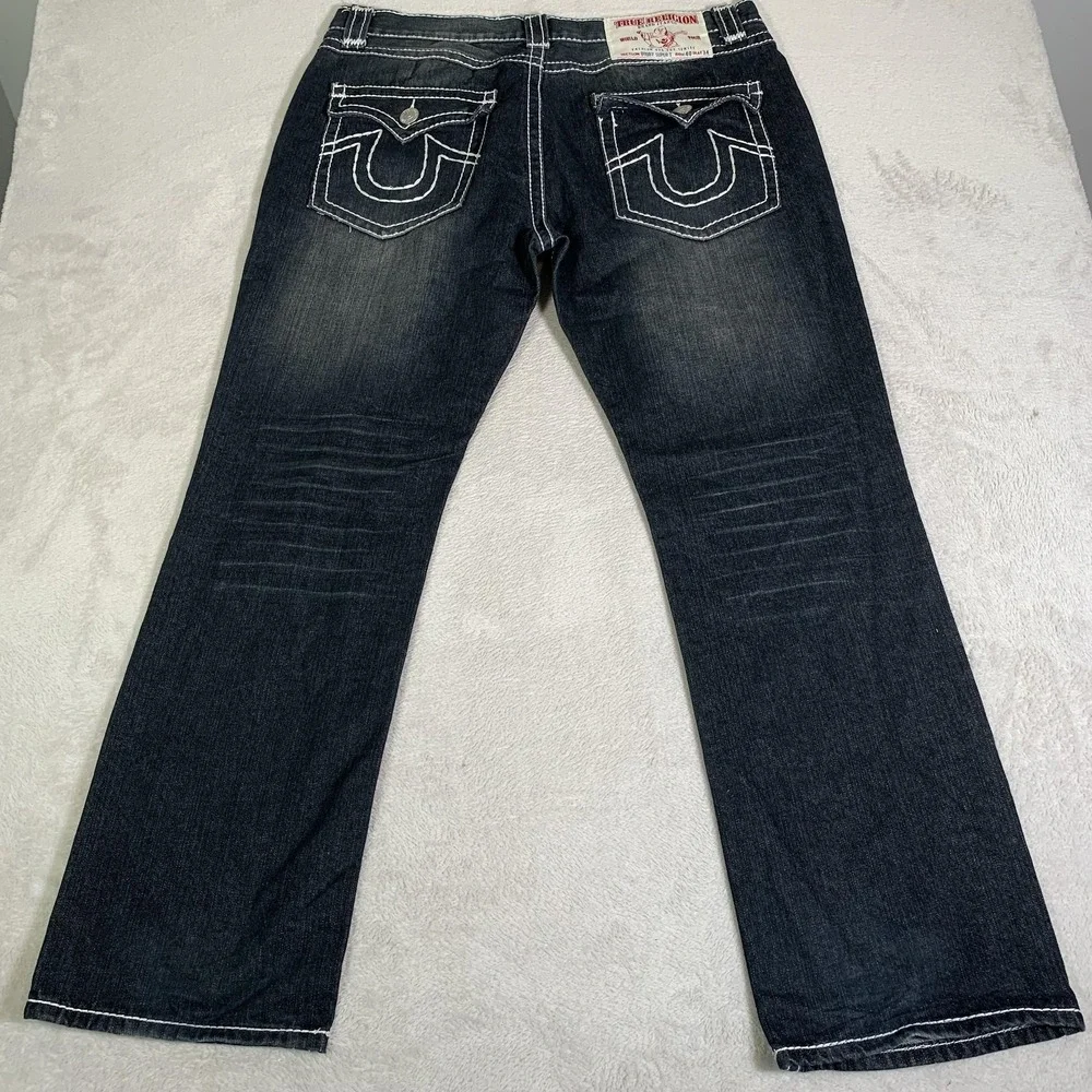 True Religion Bobby Super T Jeans Mens 40x34 Gray Dark Wash Straight USA Made